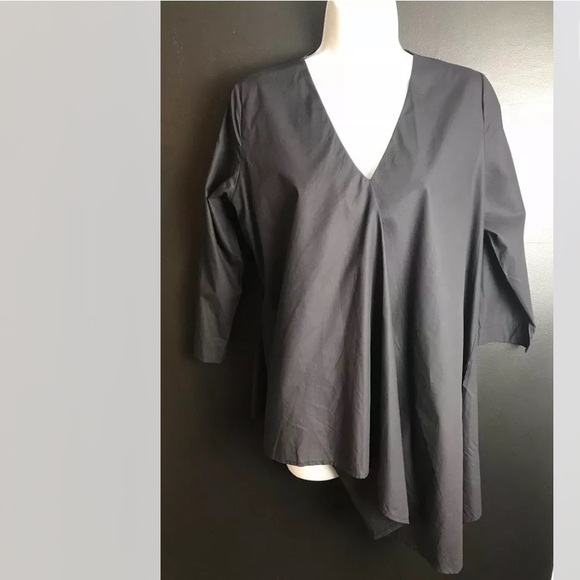 HARSHMAN Anthropologie Farah Popover Blouse Shirt Top Black Asymmetrical VNeck - Picture 2 of 13
